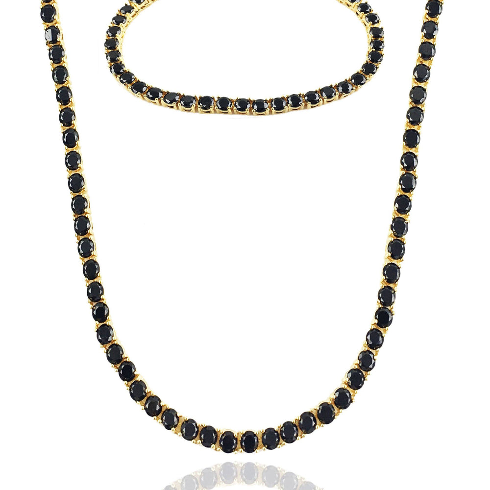Necklace - BLΛCK Diamond Tennis Chain & Bracelet Set X Gold