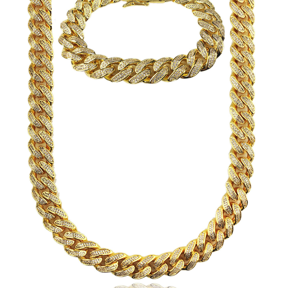Necklace - Diamond Cuban Chain & Bracelet Set