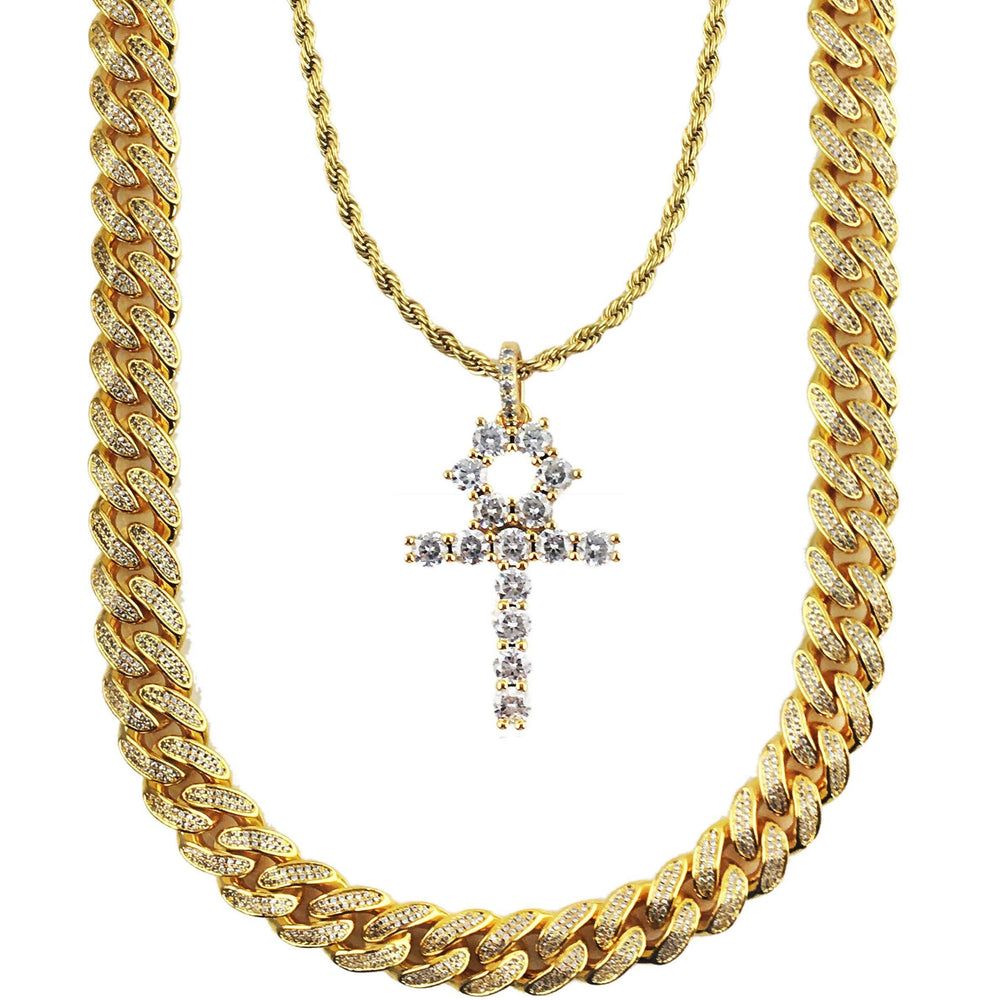 Necklace - Diamond Cuban Link X Ankh | 18k Gold