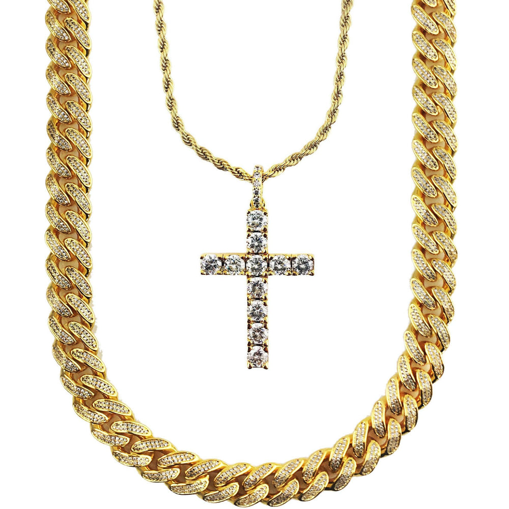 Necklace - Diamond Cuban Link X Cross | 18k Gold