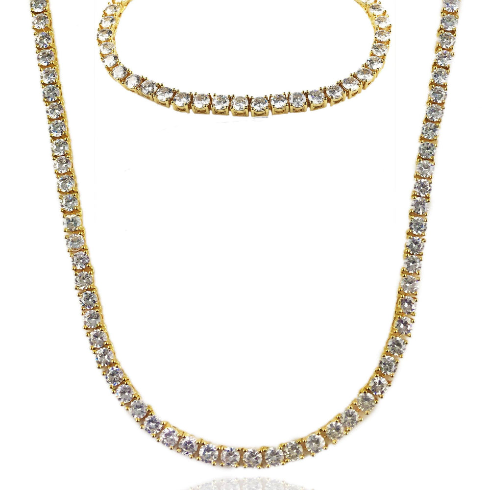 Necklace - Diamond Tennis Chain & Bracelet Set X Gold