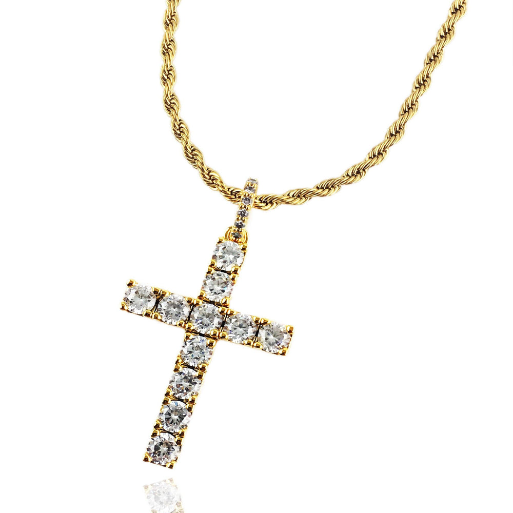 Necklace - Diamond Tennis X Cross Set - 18k Gold